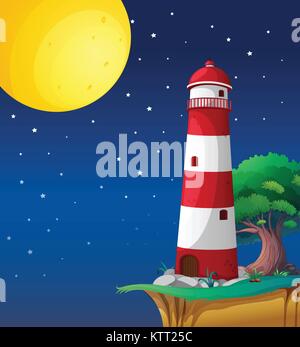 illustration of a light house in a dark night Stock Vector