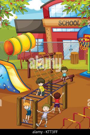 illustration of kids playing game in a beautiful nature Stock Vector