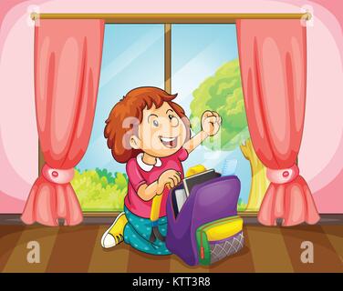 Cartoon girl sitting near the window on rainy day Stock Vector Art ...