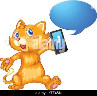 illustration of a mouse with cell phone on a white Stock Vector