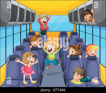 illustration of a happy kids in the bus Stock Vector