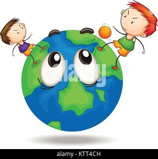 illustration of kids on a earth globe on white Stock Vector
