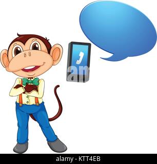 illustration of a monkey with cell phone on a white Stock Vector
