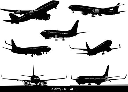 Seven Airplanes silhouettes. Vector illustration for designers Stock Vector