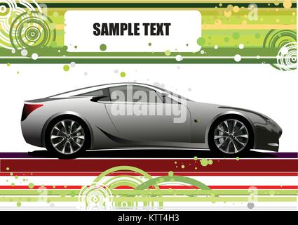 Green and Yellow doted  background with car image. Vector Stock Vector
