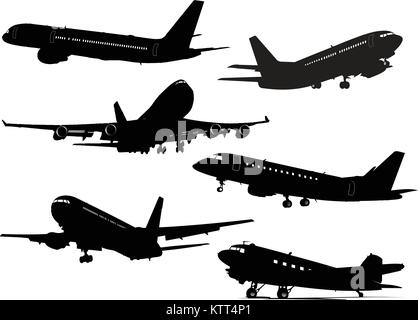 Six Airplane silhouettes . Vector illustration for designers Stock Vector