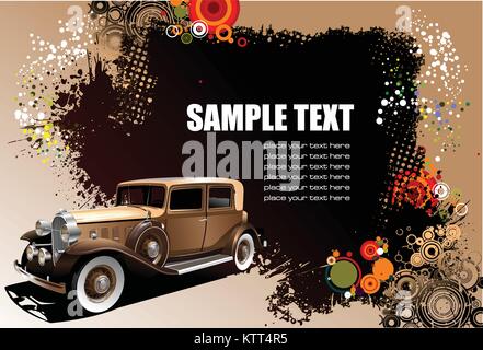 Grunge background with old car image. Vector illustration Stock Vector