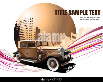 Grunge abstract background with old car image. Vector illustration Stock Vector