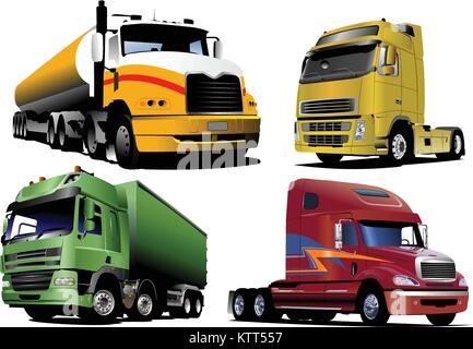 Four   trucks on the road. Vector illustration Stock Vector