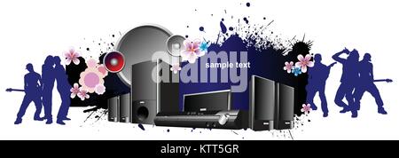 Musical banner with Audio digital recorder set. Vector illustration Stock Vector