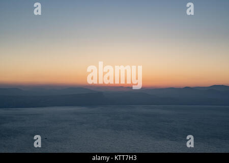 View of the Sea of Galilee during sunset from Hippos-Sussita National Park (Israel). Stock Photo