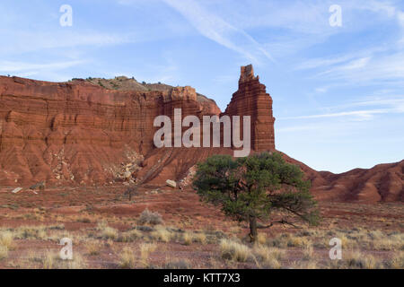 Chimney Rock rock formation in Capitol Reef National Park, Utah Stock Photo