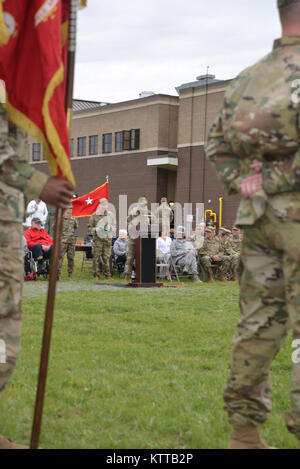 FORT DRUM, NY - New York Army National Guard Col. Christopher Cronin, took command of the 27th  Infantry Brigade Combat Team, from then Col. (now Brig Gen.) Joseph Biehler during a formal change of command ceremony here on Sunday, May 21, 2017. Photographs by Lt. Col. Roberta Comerford, 42 ID Public Affairs. Stock Photo