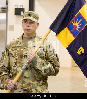 U.S. Army Cpt. Andrew S. Mcclure, the deputy G4, 53d Troop Command, New York Army National Guard, takes command of the 53d Headquarters Headquarters Detachment during a ceremony at Camp Smith June 1, 2017. (U.S. Army National Guard photo by Staff Sgt. Michael Davis)