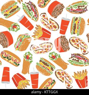 Colorful Pattern Fast Food I with 16 icons for the creative use in graphic design Stock Vector