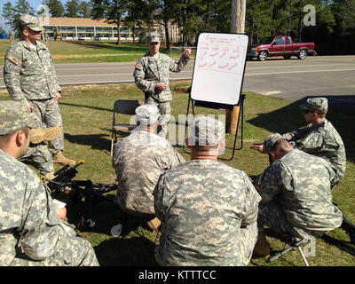 CAMP SHELBY, MS -- New York Army National Guard Soldiers Spc. Brendon Hewson, right, and Staff Sgt. Jason Whitman, left, teach a Squad Automatic Weapon (SAW) gunnery class here on Feb. 6. The soldiers belong to C Company, 2-108th Infantry of the 27th Infantry Brigade Combat Team. Soldiers of the Gloversville-based company are preparing to deploy overseas with the brigade. Stock Photo