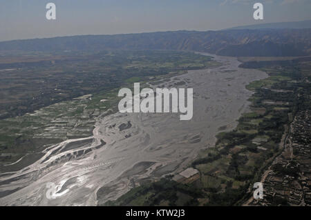 An aerial view from the window of a Blackhawk helicopter of a river near Kunduz, Kunduz Province, Afghanistan, June 27, 2012. (37th IBCT photo by Sgt. Kimberly Lamb) (Released) Stock Photo