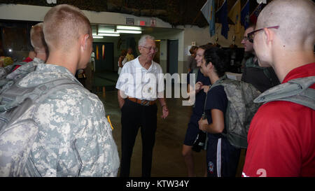 TROY, NY-- New York Army National Guard recruits enrolled in the Recruit Sustainment Program speak to John Walker, a World War II veteran of the 42nd Infantry Division during the visit of the veterans to the 42nd Infantry Division Headquarters building at Glenmore Road on Saturday, July 14. Members of the 42nd Division Veterans Memorial Foundation held their annual reunion in Albany July 13-15. Stock Photo