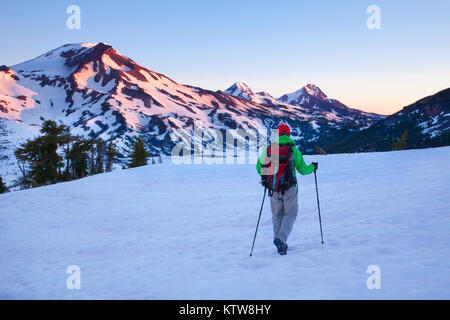 Winter Camping the Three Sisters Wilderness Area Outside Bend Oregon Stock Photo