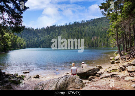 glacial Black lake (Cerne jezero), Sumava mountains, South Bohemian ...