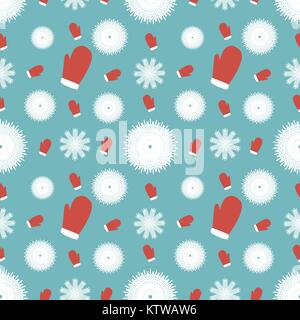 winter background of mittens and snowflakes Stock Vector