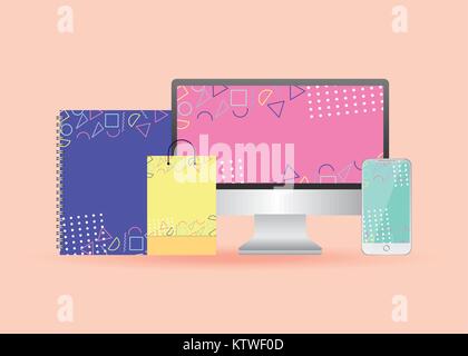 stationery template business equipment elements with geometrical decoration Stock Vector