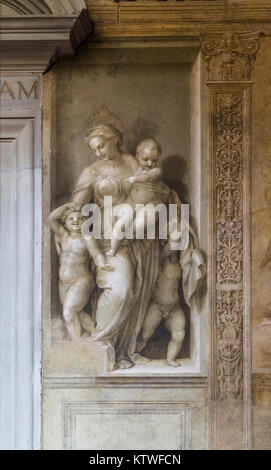 ITALY, FLORENCE - 27 October 2014: Monochrome fresco in the courtyard dello Scalzo community in Florence. Italy Stock Photo