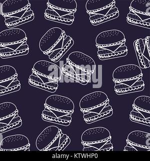 white line burger fast food seamless pattern vector illustration Stock Vector