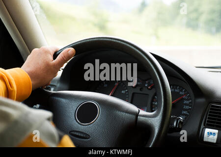 German old man driving car very fast on highway of Stuttgart go to Sandhausen district on September 3, 2017 in Stuttgart, Germany. Stock Photo