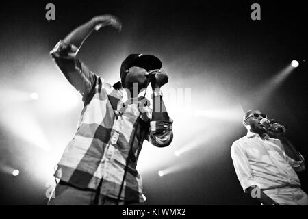 The American hip-hop dup Black Star performs a live concert at VEGA in Copenhagen. The duo consists of the rappers Mos Def (R) and Talib Kweli (L). Denmark 12.07. 2012. Stock Photo