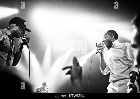 The American hip-hop dup Black Star performs a live concert at VEGA in Copenhagen. The duo consists of the rappers Mos Def (R) and Talib Kweli (L). Denmark 12.07. 2012. Stock Photo