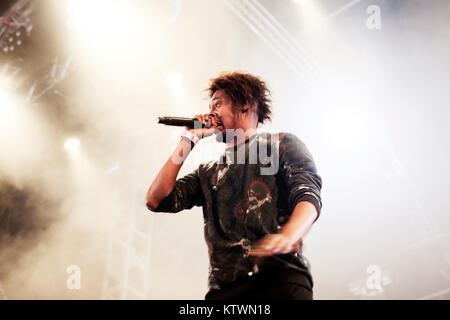 The American rapper Danny Brown is well-respected poet in American hip hop and is here seen live on stage at Roskilde Festival. Denmark 2013. Stock Photo