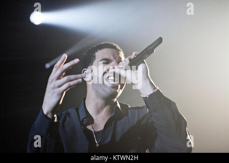 The Canadian singer and musician Drake performs a live concert at Forum in Copenhagen. Denmark 13/04 2012. Stock Photo