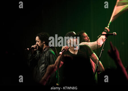 The American rapper Nas (R) and the Jamaican reggae artist Damian Marley (L) released the common album ‘Distant Relatives’ and are here pictured at a live concert at Vega in Copenhagen. Denmark 06/07 2010. Stock Photo