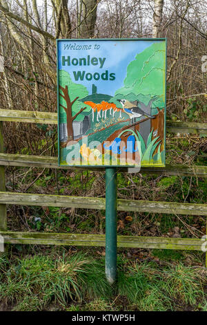 Honley woods sign, Honley, Huddersfield, West Yorkshire, England UK. Stock Photo