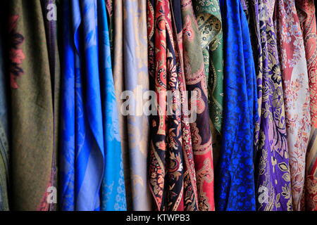 Beautiful silk scarves ready to wear Stock Photo