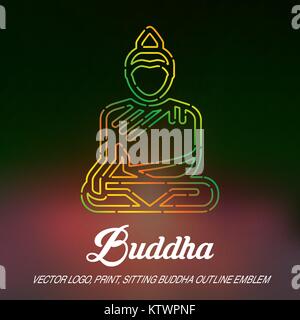 Sitting Buddha Vector Line Icon, Print, Emblem Stock Vector