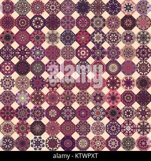 Colorful vintage seamless pattern with floral and mandala elements.Hand drawn background. Can be used for fabric, wallpaper, tile, wrapping, covers an Stock Vector
