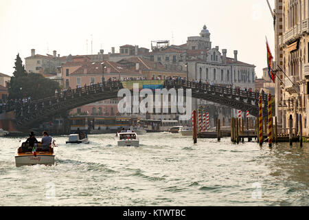 Italy, Venice, view towards the Academia bridge (pont de l'Academie) from a ferry on the Grand Canal. Stock Photo