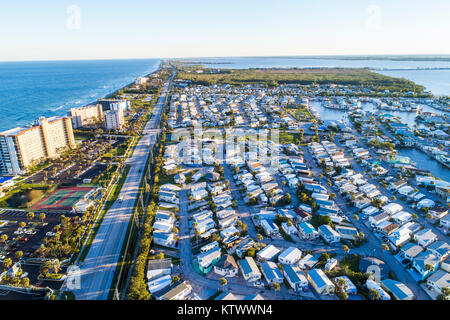 Florida Hutchinson Barrier Island,Jensen Beach,high rise condominium residential apartment apartments building buildings housing buildings,modular hom Stock Photo