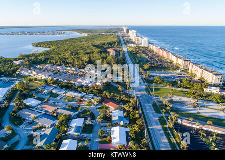 Florida Hutchinson Barrier Island,Jensen Beach,high rise condominium residential apartment apartments building buildings housing buildings,modular hom Stock Photo