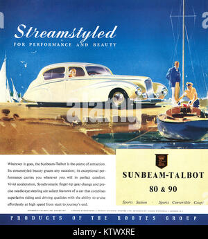 1950 British advertisement for the Sunbeam-Talbot 80 and 90 motor cars. Stock Photo