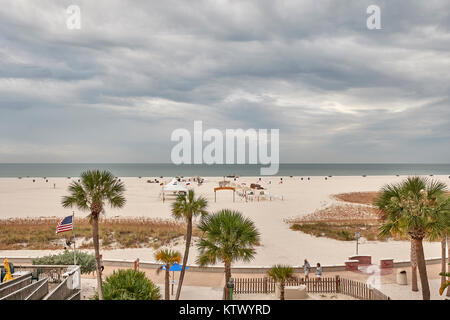 The Florida beach on Treasure Island getting ready to host the Sanding Ovations sand sculpture contest / festival, on an overcast day, Florida USA. Stock Photo