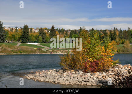 Fall Landscapes by the Bow River, Bowness Park, Calgary, Alberta, Canada. Stock Photo