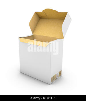 3d illustration of Realistic White Package Cardboard Box. For your products Stock Photo