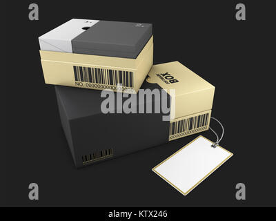 3d rendering of Opened Golden Black Box and Label Mockup. Stock Photo