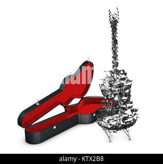 3d Illustration of case with guitar from notes, Isolated white Stock Photo