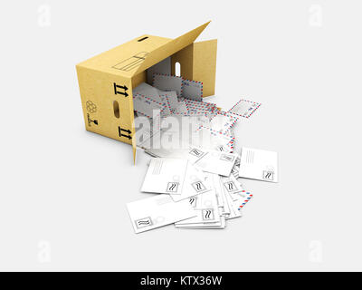3d illustration of box with letters in, isolated on white background Stock Photo