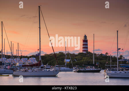 Elbow Reef Lighthouse, the last kerosene burning manned lighthouse in the world, Hope Town, Elbow Cay, Abaco Islands, Bahamas, West Indies, Central Am Stock Photo