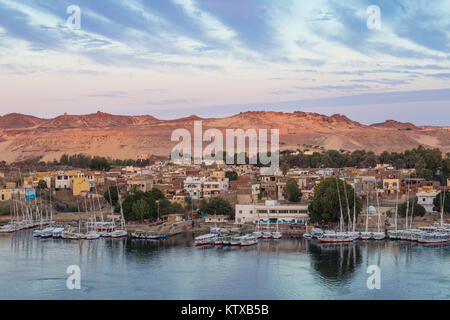 View of The River Nile and Nubian village on Elephantine Island, Aswan, Upper Egypt, Egypt, North Africa, Africa Stock Photo